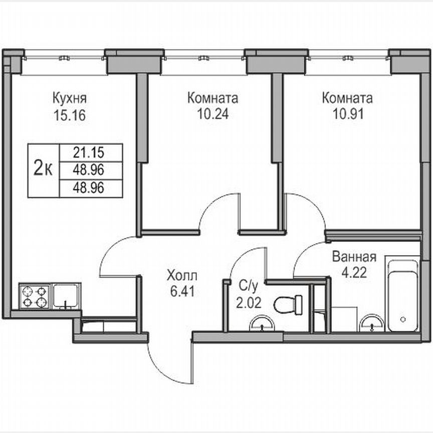 2-к. квартира, 49 м², 1/23 эт.
