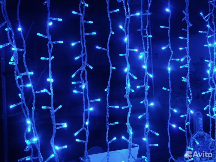 Гирлянда шторы (1,5*1,5) синяя