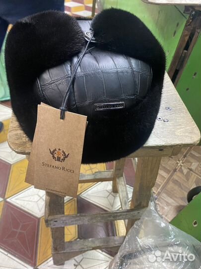 Ушанка норковая с крокодиловой кожей