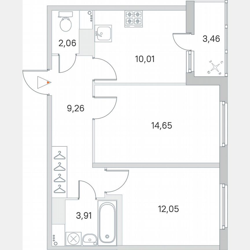 2-к. квартира, 53,7 м², 8/8 эт.