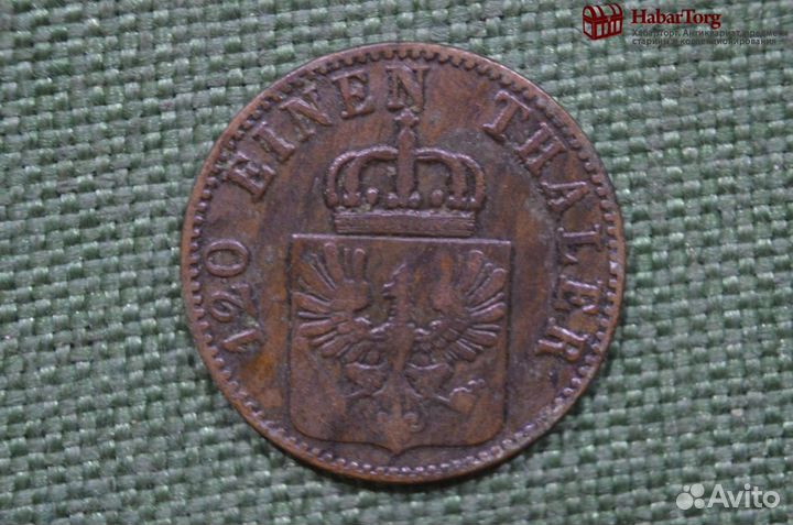 Монета 3 пфеннинга 1853 года. Пруссия, Германия. Б