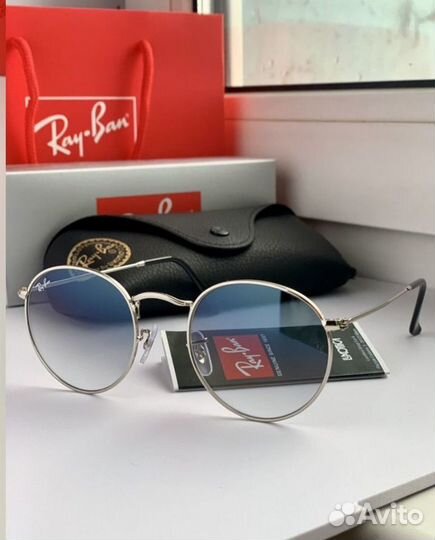 Очки ray ban round metal голубые