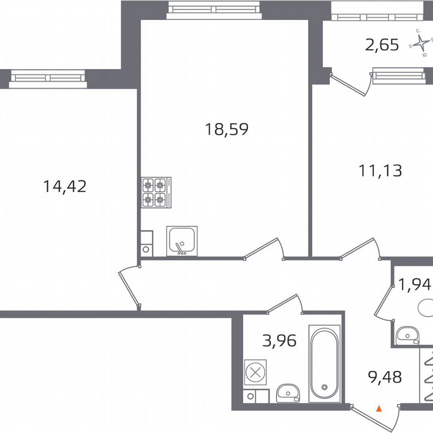 2-к. квартира, 60,9 м², 3/17 эт.