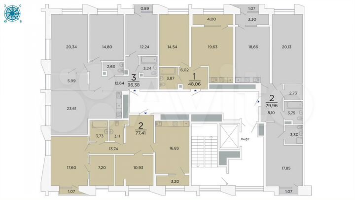 3-к. квартира, 95,8 м², 6/19 эт.