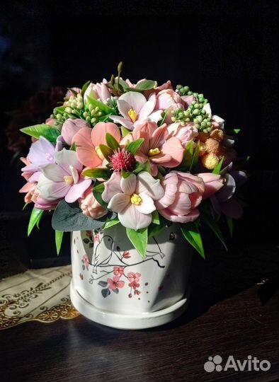 Букет из мыла в керамическом кашпо