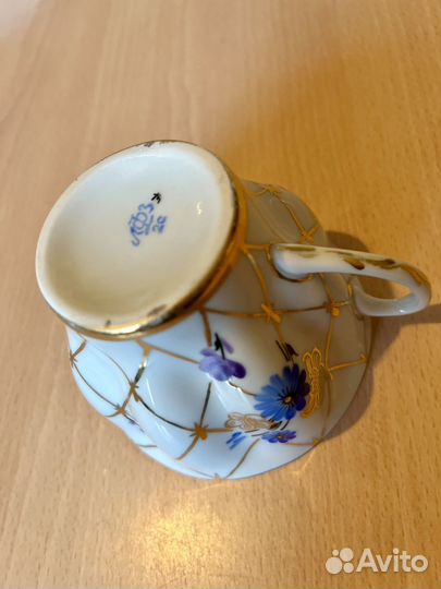 Чайная пара лфз золотая сетка голубые васильки