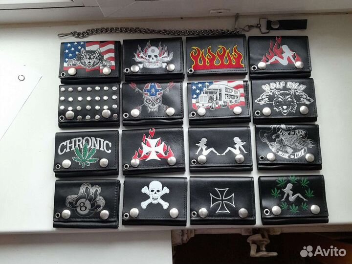 Кожаный байкерский бумажник на цепочке