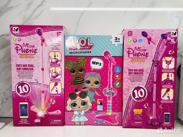 Микрофон со стойкой детский 83см и лол 88см