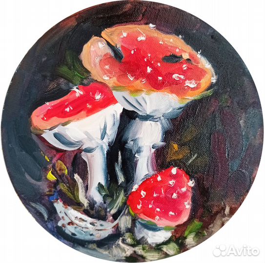 Картина мухоморы масло холст живопись