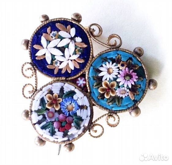 Раритет Брошь, венецианская микромозаика. Милефиор