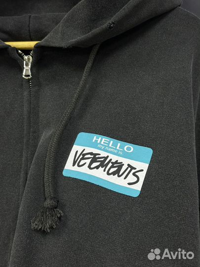 Зип худи Vetements hello my name is oversize