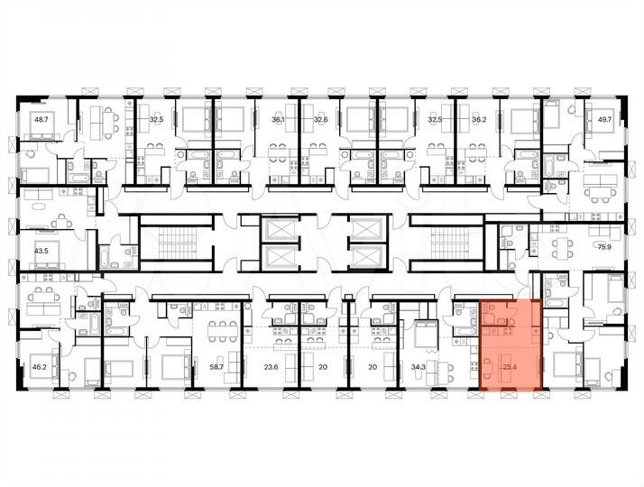 Квартира-студия, 25,4 м², 23/25 эт.