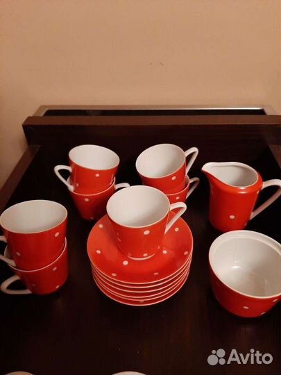 Кофейный сервиз гдр kahla красный в горошек