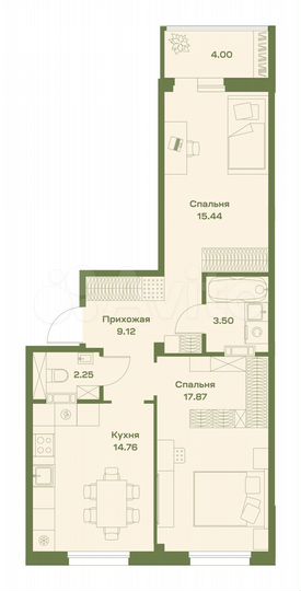 2-к. квартира, 66,9 м², 2/7 эт.