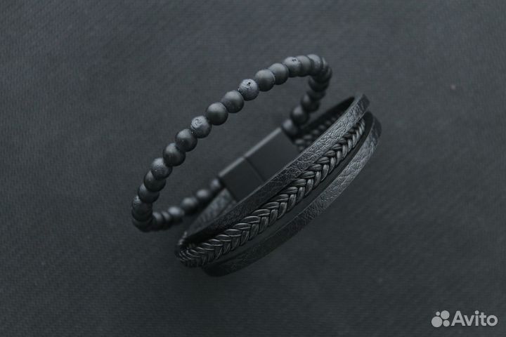 Браслет черный с бусинами лава 20 см с доставкой