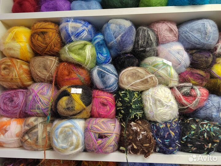 Пряжа нитки для вязания, мохер, хлопок, шерсть