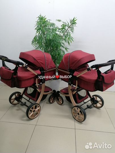 Новая коляска для двойни 2в1 Sweet Kids (гранат)