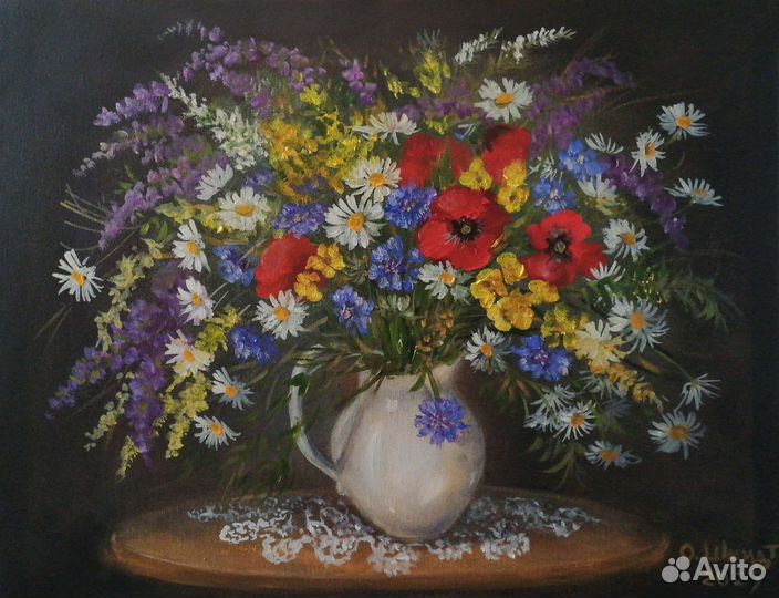 Картина маслом. Букет полевых цветов 40х50