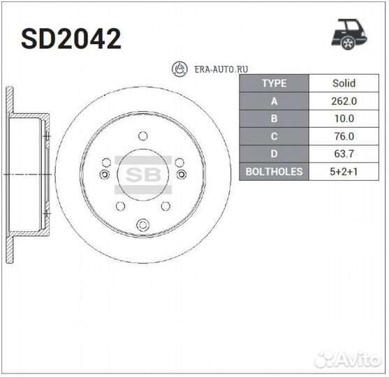 Sangsin brake SD2042 Диск тормозной задний KIA sou