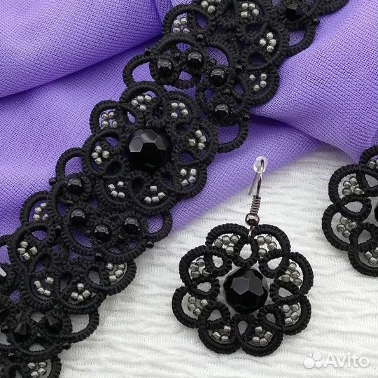 Браслет и серьги «Элиза» в черной гамме