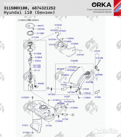 Топливный бак Hyundai i10 антикоррозия