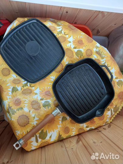 Чугунная сковорода гриль с чугунным прессом