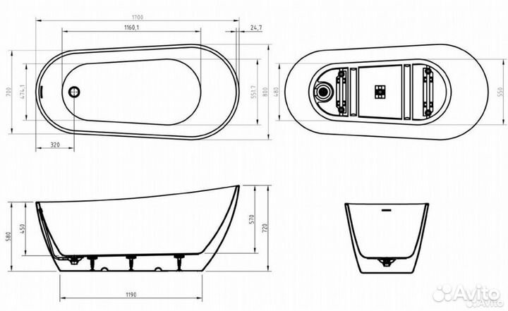 Ванна отдельностоящая BelBagno BB704-1700-800-K