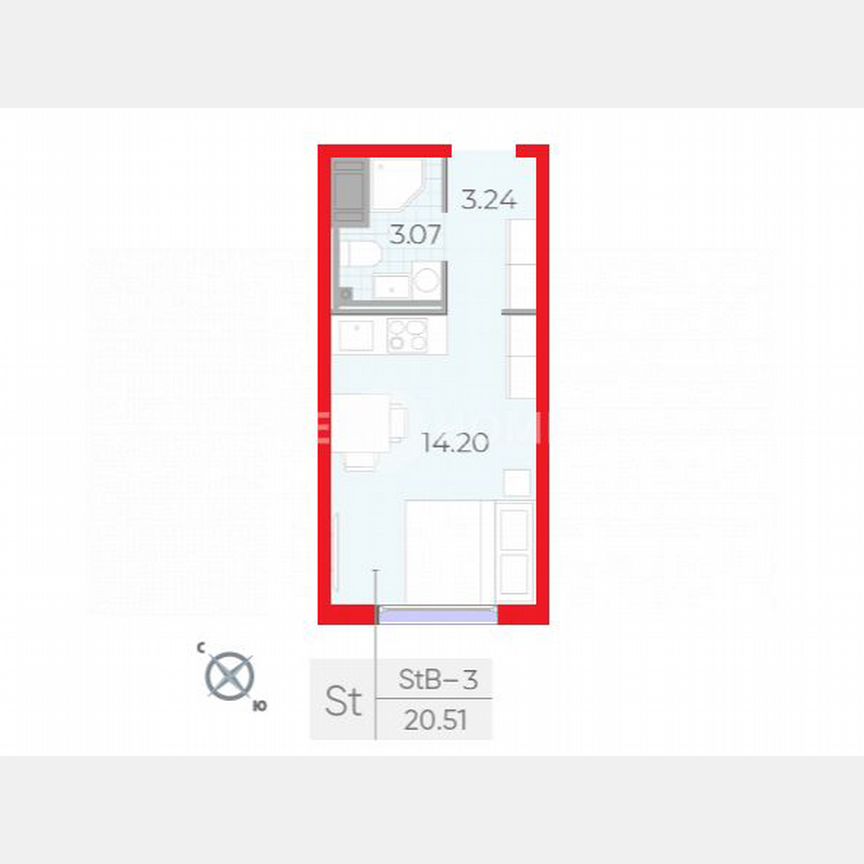 Квартира-студия, 20,5 м², 7/17 эт.