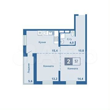 2-к. квартира, 57 м², 8/15 эт.