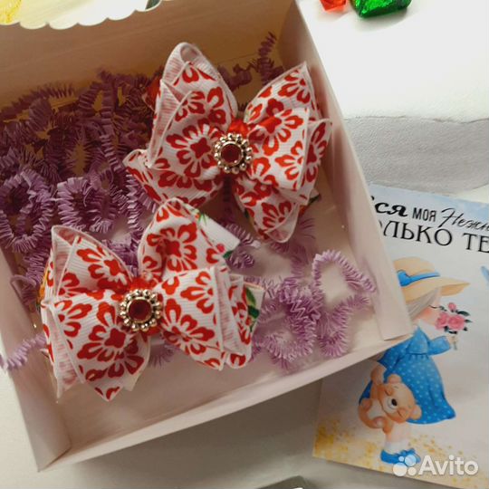 Бантики для волос ручной работы в подароч. коробке