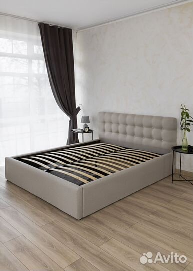 Кровать 160х200 с мягким изголовьем бежевый
