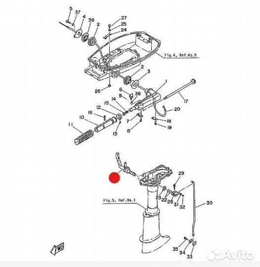 Ручка переключения передач Yamaha 4-5л.с. 2т