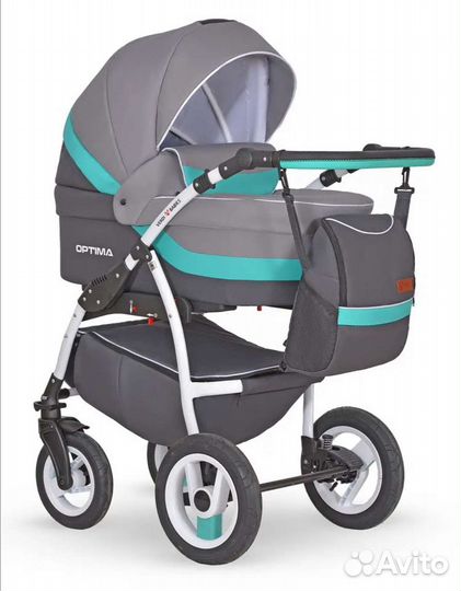 Коляска 3 в 1 optima verdi бирюзовая