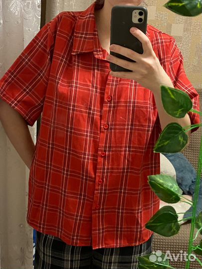 Рубашка красная в клетку shein
