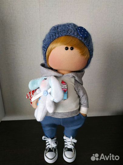 Кукла ручной работы мальчик и тильда Зайка