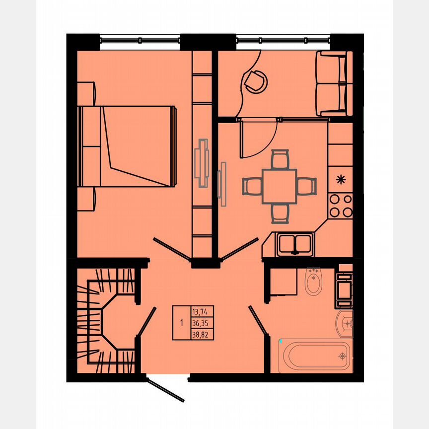 1-к. квартира, 39,5 м², 8/8 эт.