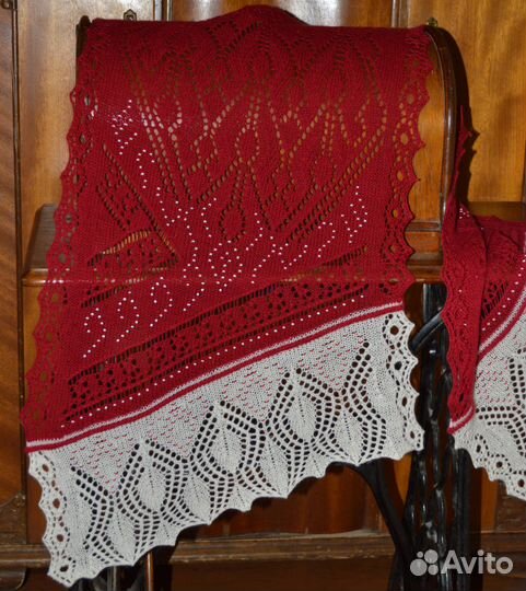 Палантин Вишня Со Сливками, с бисером, меринос