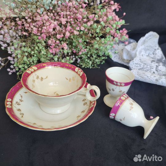 Старинная чайная пара пашотницы Англия