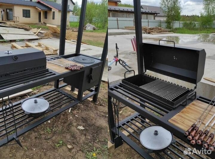 Мангал с печью под казан и крышей