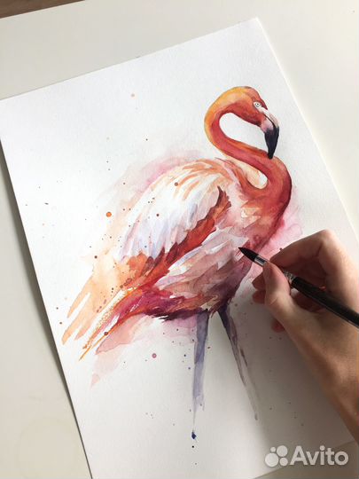 Картина акварелью Фламинго 42 х 30 см