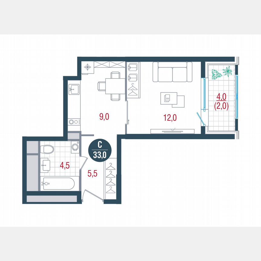 Квартира-студия, 33 м², 25/32 эт.