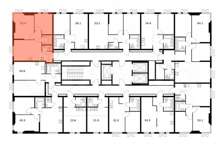 2-к. квартира, 53,4 м², 2/22 эт.