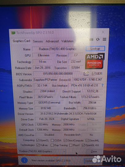 Видеокарта RX480 8gb