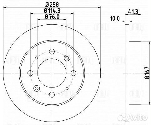 Диск тормозной задний d258 trialli DF 073302