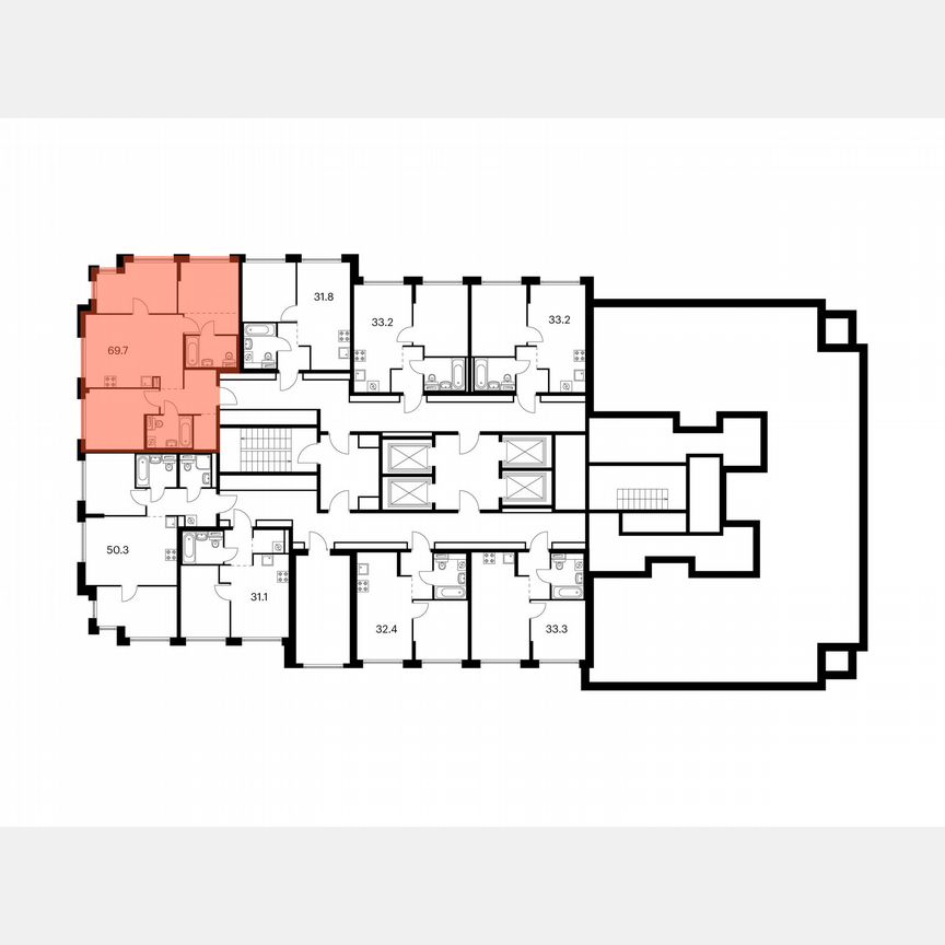 3-к. квартира, 69,7 м², 30/32 эт.