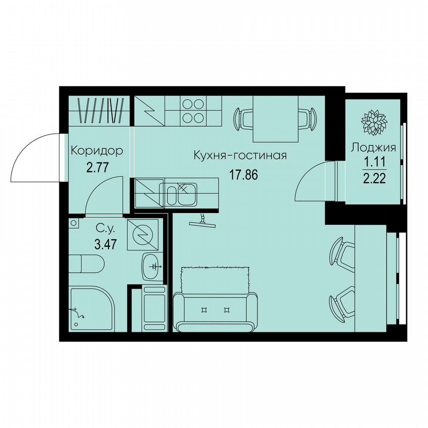 Квартира-студия, 25,2 м², 8/9 эт.