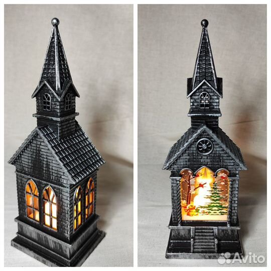 Фигурка новогодняя, Домик, серый, высота 17см