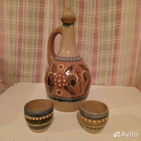 Глиняный кувшин для вина с двумя чашами СССР