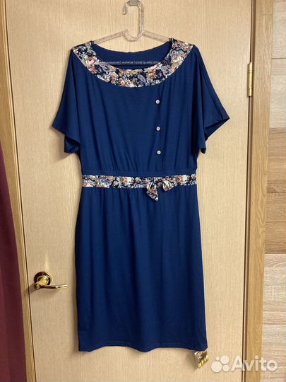Новое синее платье из вискозы, 52 размер
