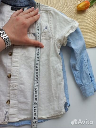Рубашка льняная хлопок 3-4 года голубая